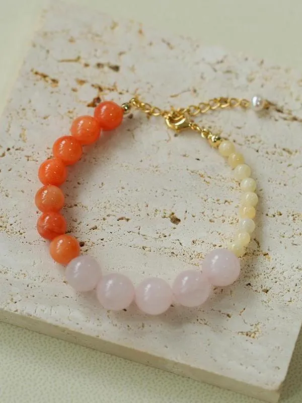 Vibrant Multicolored Gemstone Beaded Bracelet-Orange Pink Bracelet