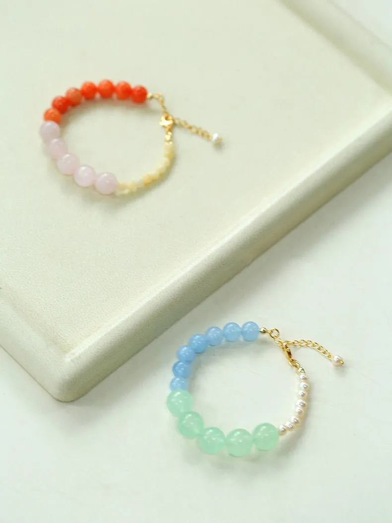 Vibrant Multicolored Gemstone Beaded Bracelet-Orange Pink Bracelet