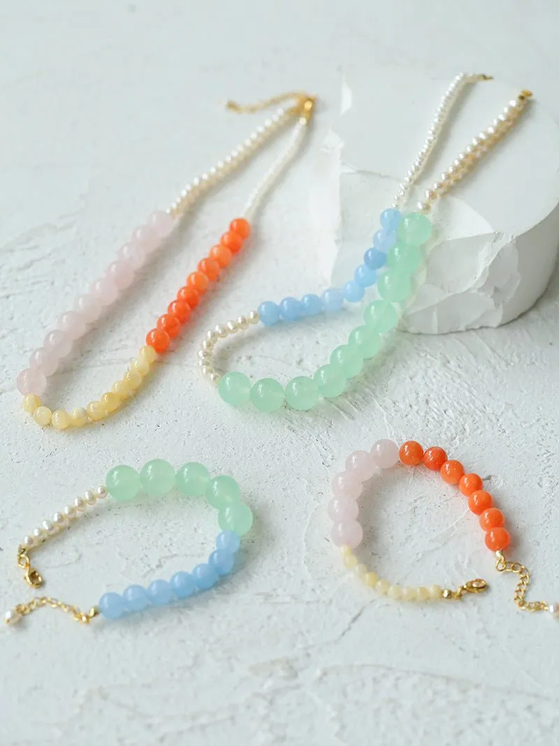 Vibrant Multicolored Gemstone Beaded Bracelet-Orange Pink Bracelet