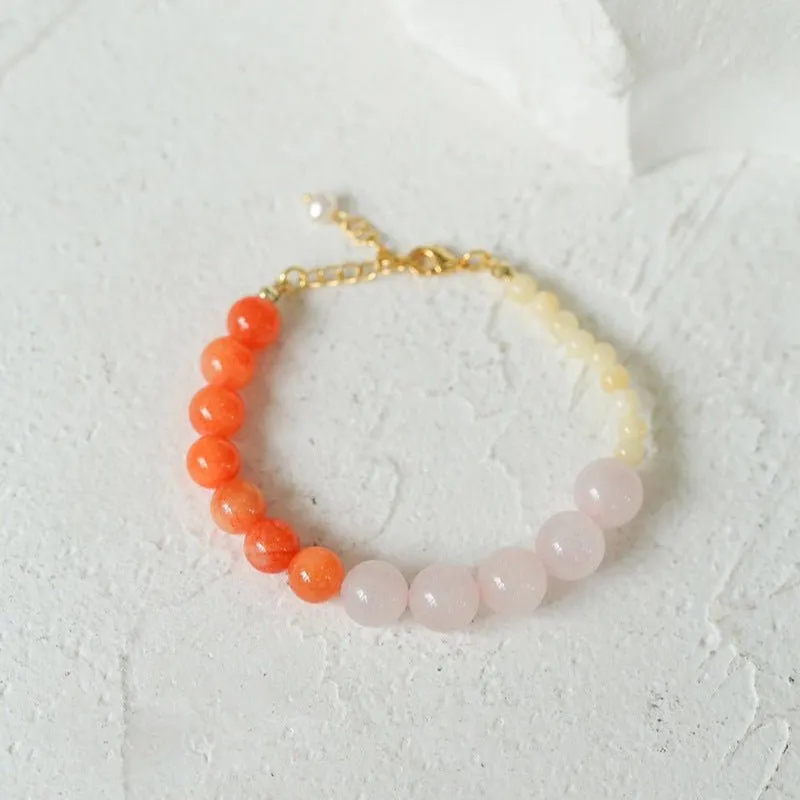 Vibrant Multicolored Gemstone Beaded Bracelet-Orange Pink Bracelet