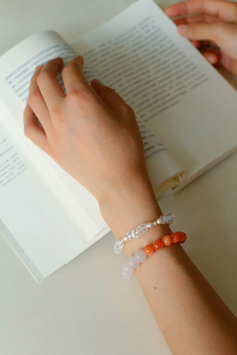 Vibrant Multicolored Gemstone Beaded Bracelet-Orange Pink Bracelet