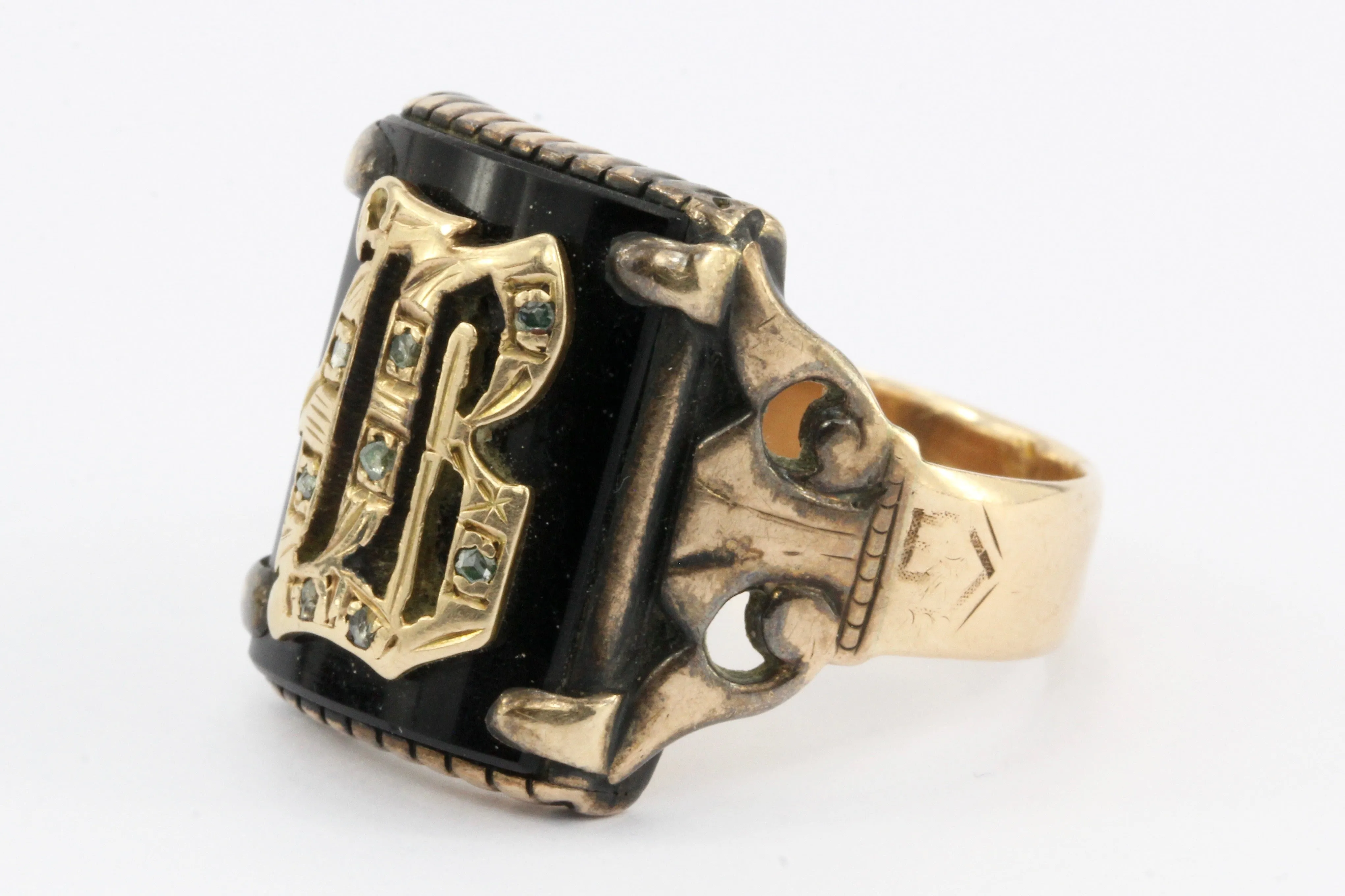 Victorian 14K Rose Gold Letter B Onyx Signet Ring c.1885