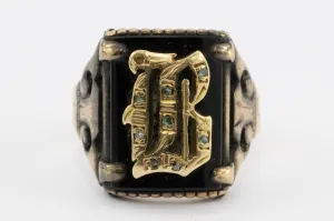 Victorian 14K Rose Gold Letter B Onyx Signet Ring c.1885