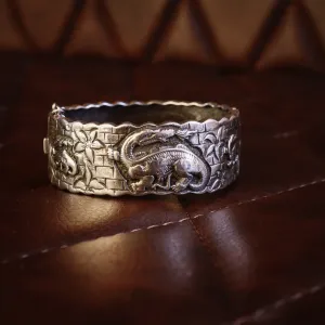 Victorian Dinosaurs Silver Cuff Bangle