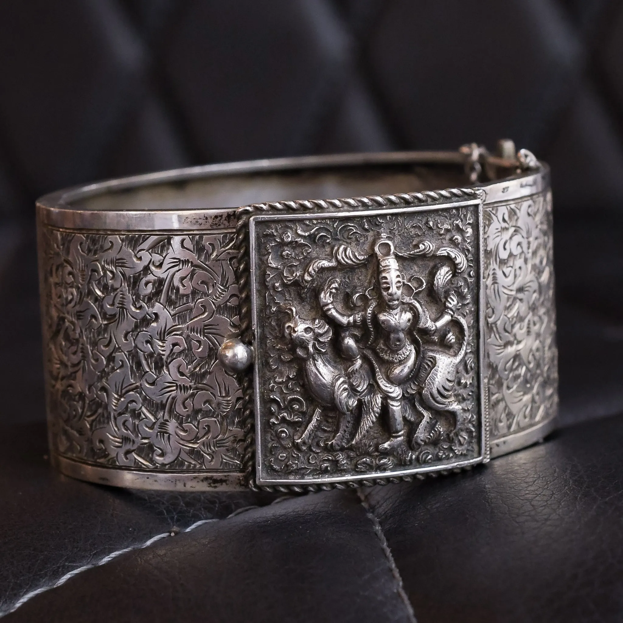 Victorian Durga Silver Locket Cuff