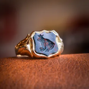 Victorian "Frog Prince" Bloodstone Intaglio Signet Ring