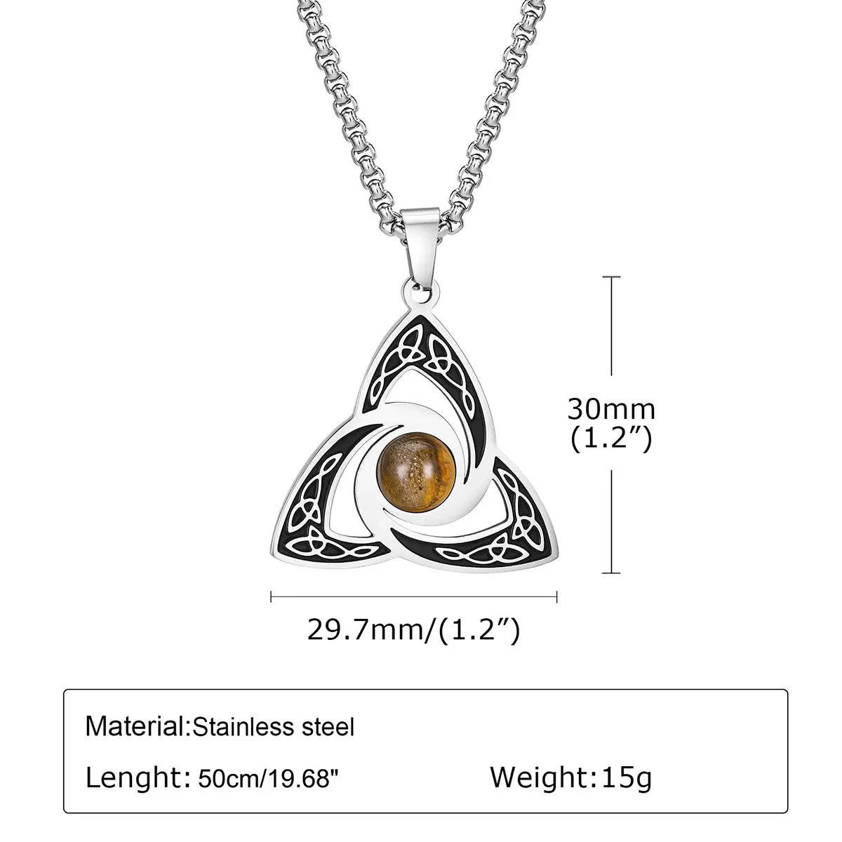 Viking - Ethnic Celtic Knot Necklaces for Men, Stainless Steel Tiger Eye Stone Charm Choker Collar