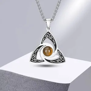Viking - Ethnic Celtic Knot Necklaces for Men, Stainless Steel Tiger Eye Stone Charm Choker Collar