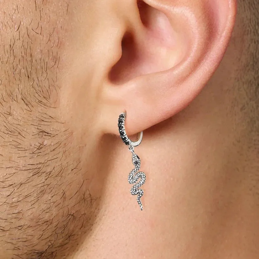 Vintage Black Diamonds Sword and Snake Hoop Earrings
