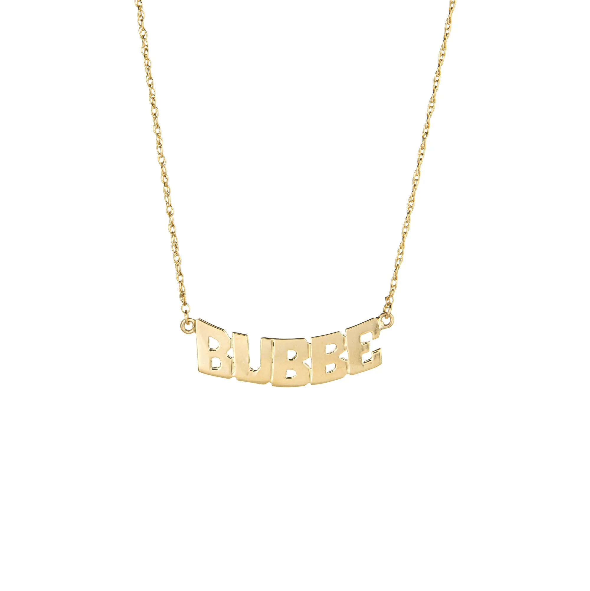 Vintage Bubbe Necklace 14k Yellow Gold Grandmother Jewelry Jewish Name Plate