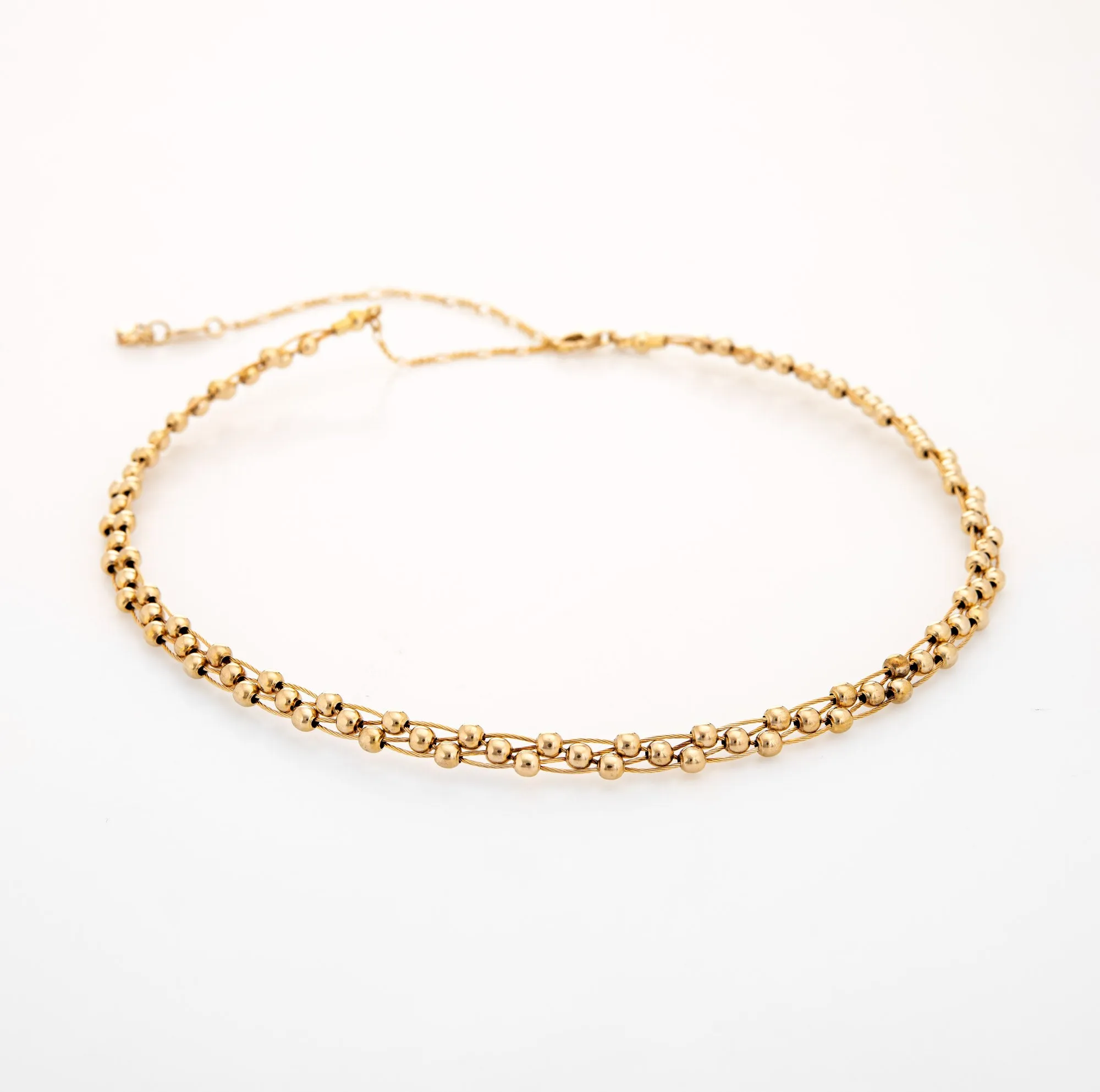 Vintage Collar Necklace Orbs 14k Yellow Gold Adjustable Length Choker Italy
