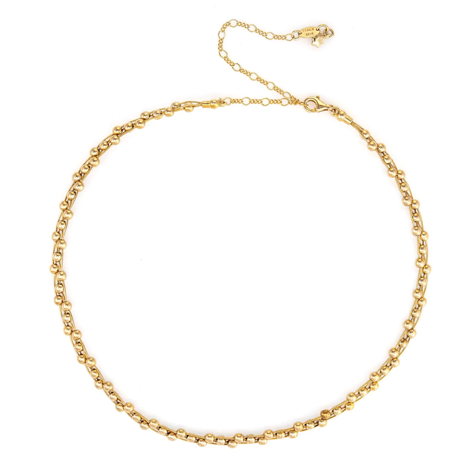 Vintage Collar Necklace Orbs 14k Yellow Gold Adjustable Length Choker Italy