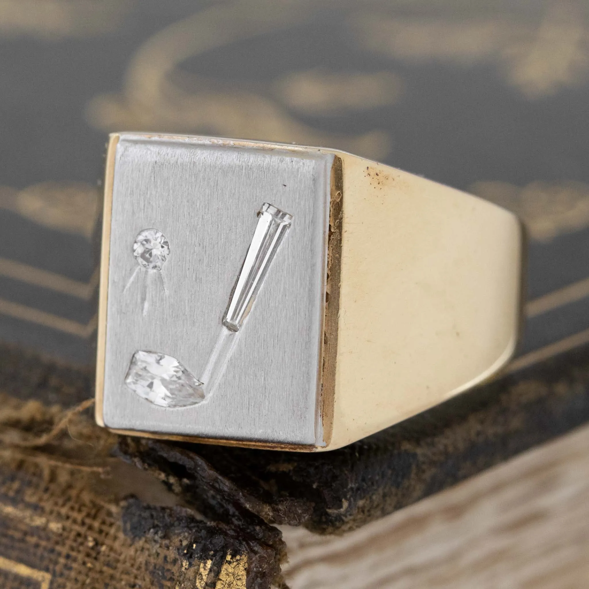 Vintage Diamond Golf Motif Signet Ring