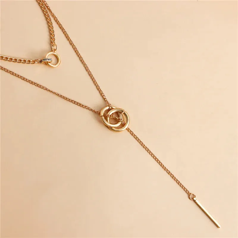 Vintage Double Round Charm Layered Necklace Women's Jewelry Layered Accessories for Girls Gifts Bohemian Fashion Pendant