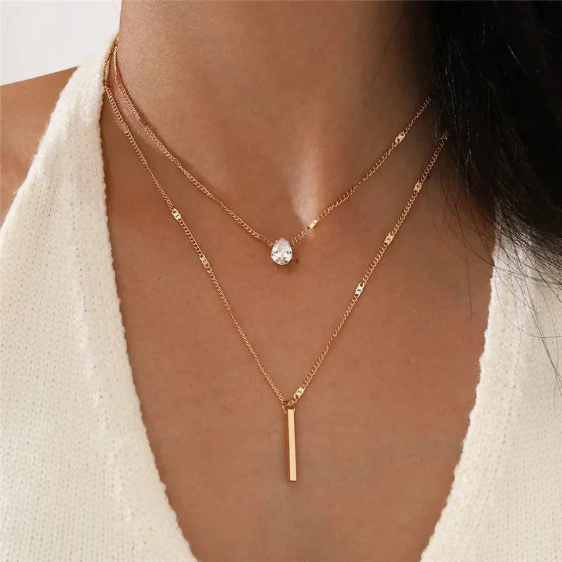 Vintage Double Round Charm Layered Necklace Women's Jewelry Layered Accessories for Girls Gifts Bohemian Fashion Pendant