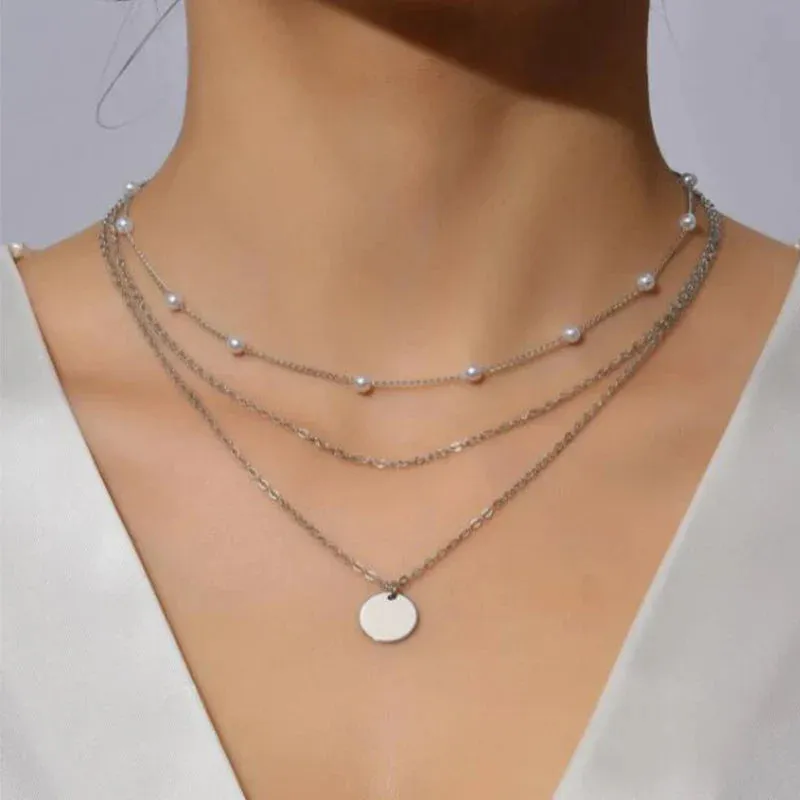 Vintage Double Round Charm Layered Necklace Women's Jewelry Layered Accessories for Girls Gifts Bohemian Fashion Pendant