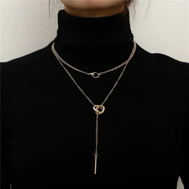 Vintage Double Round Charm Layered Necklace Women's Jewelry Layered Accessories for Girls Gifts Bohemian Fashion Pendant