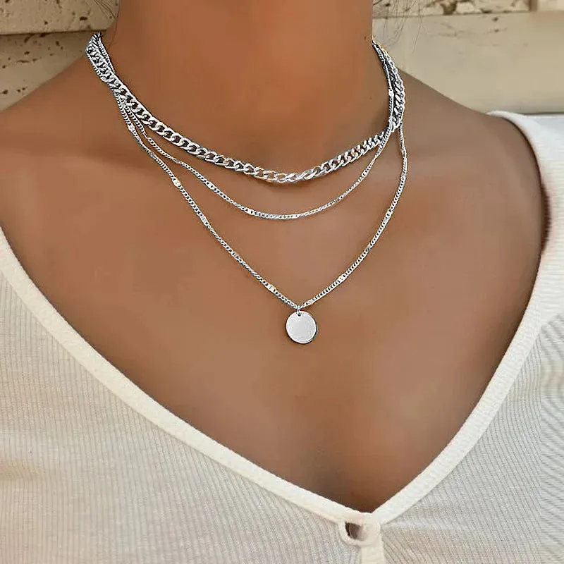 Vintage Double Round Charm Layered Necklace Women's Jewelry Layered Accessories for Girls Gifts Bohemian Fashion Pendant
