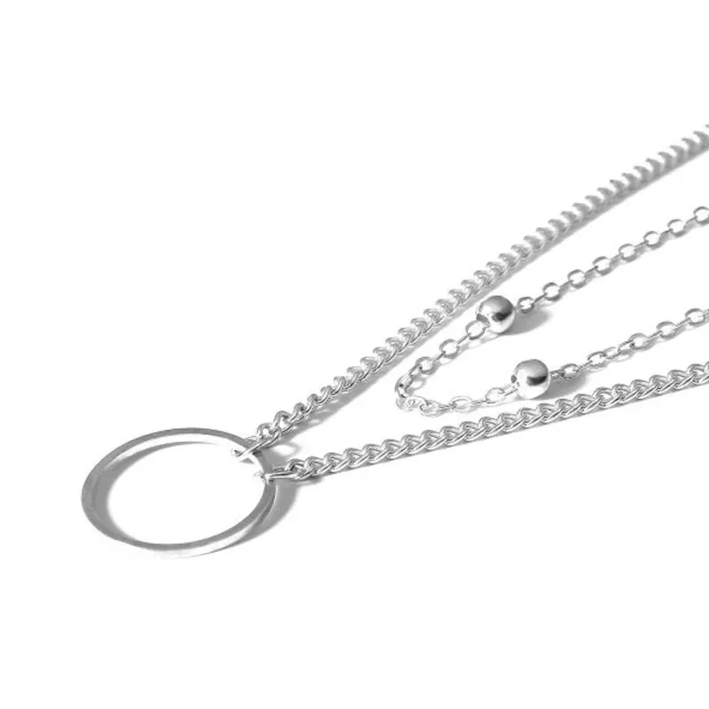 Vintage Double Round Charm Layered Necklace Women's Jewelry Layered Accessories for Girls Gifts Bohemian Fashion Pendant
