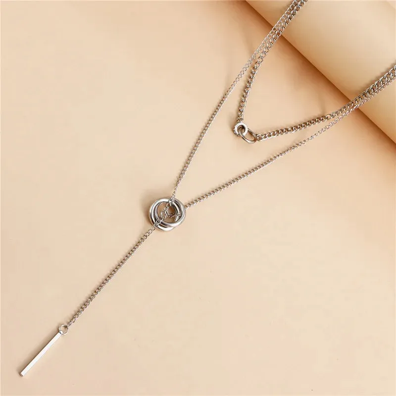 Vintage Double Round Charm Layered Necklace Women's Jewelry Layered Accessories for Girls Gifts Bohemian Fashion Pendant