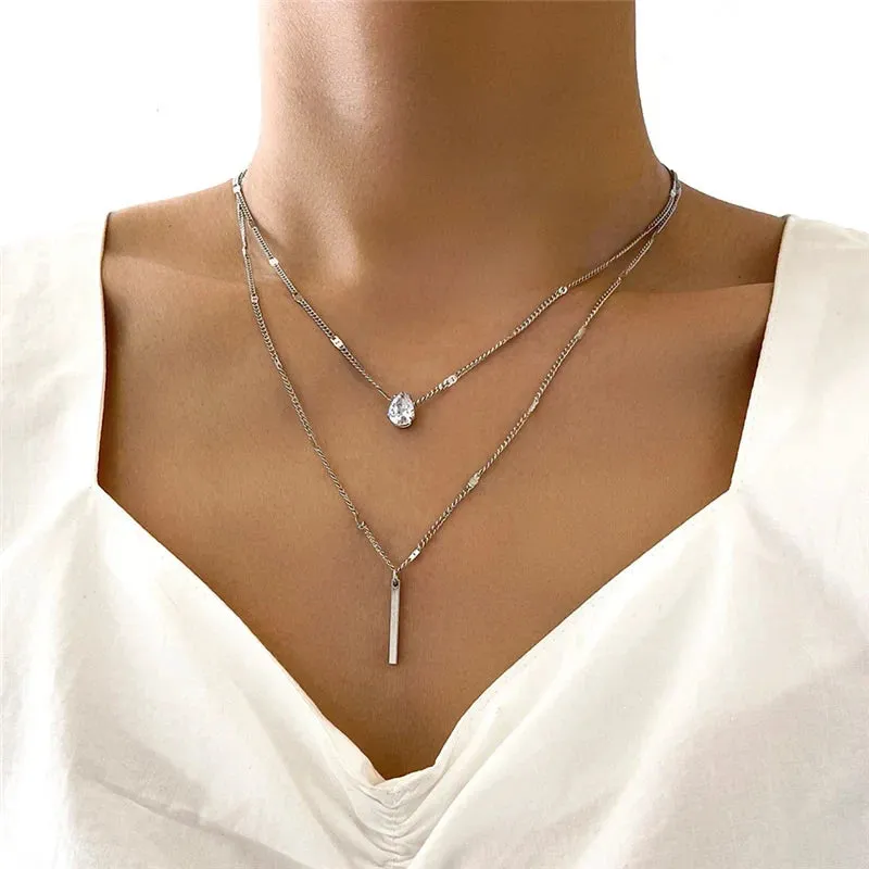 Vintage Double Round Charm Layered Necklace Women's Jewelry Layered Accessories for Girls Gifts Bohemian Fashion Pendant