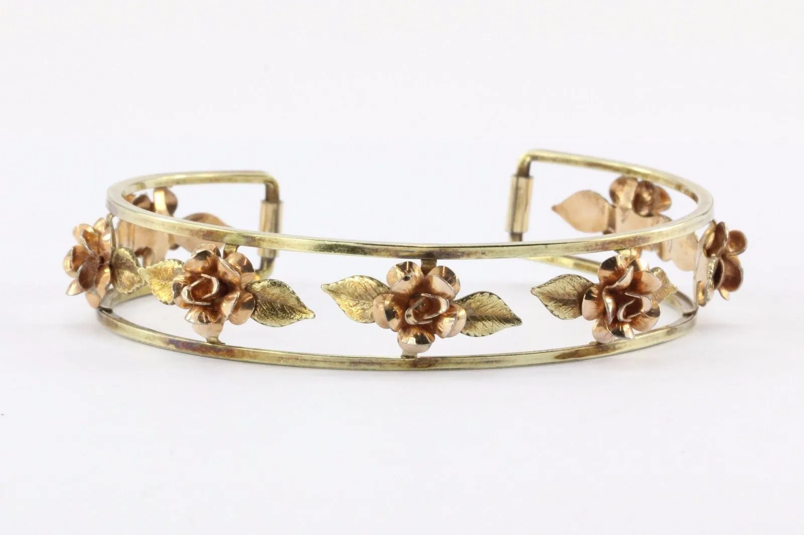 Vintage Krementz Gold Filled Open Rose Blossom Cuff Bracelet