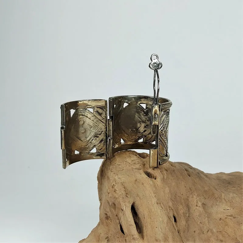 Vintage Kuchi cuff bracelet with tribal patterns
