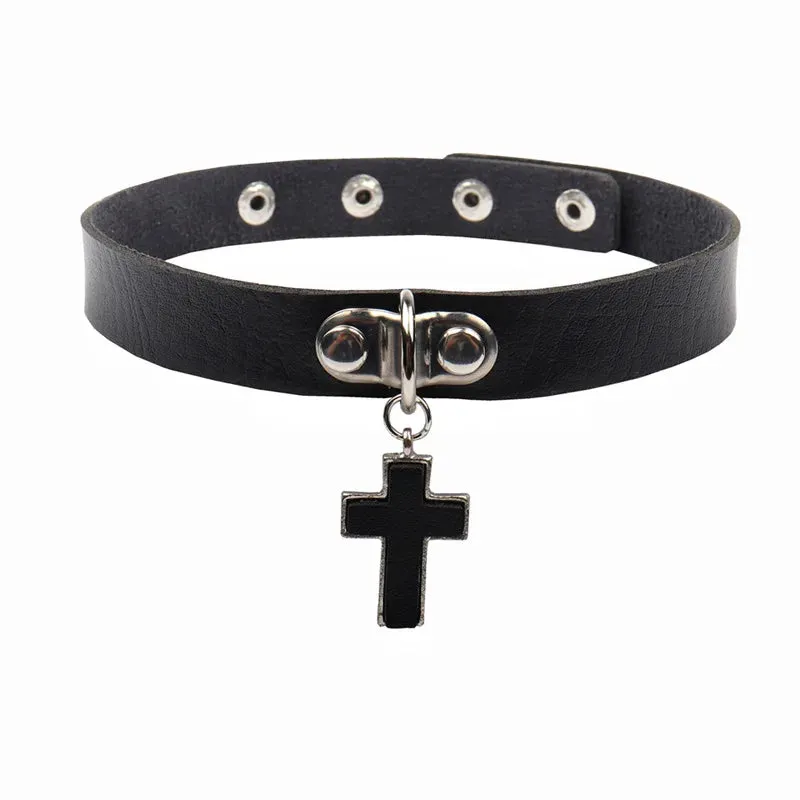 Vintage Luxury Cross Necklace For Women Fashion Punk PU Leather Choker Collar Chain Jewelry Cool Stuff Couple Accessories