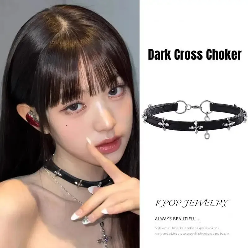 Vintage Luxury Cross Necklace For Women Fashion Punk PU Leather Choker Collar Chain Jewelry Cool Stuff Couple Accessories