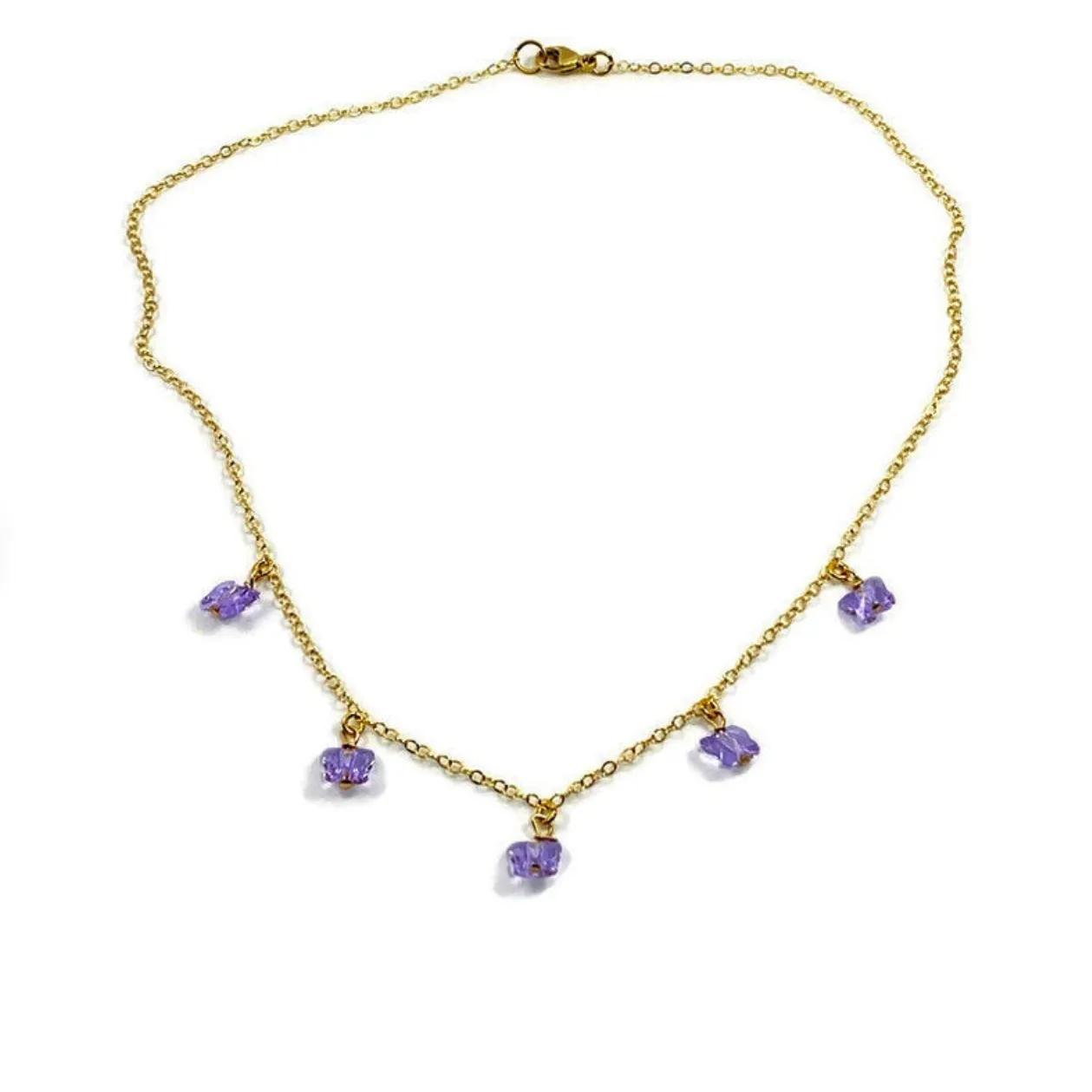 Violet Crystal Butterfly Choker 14K Gold Necklace