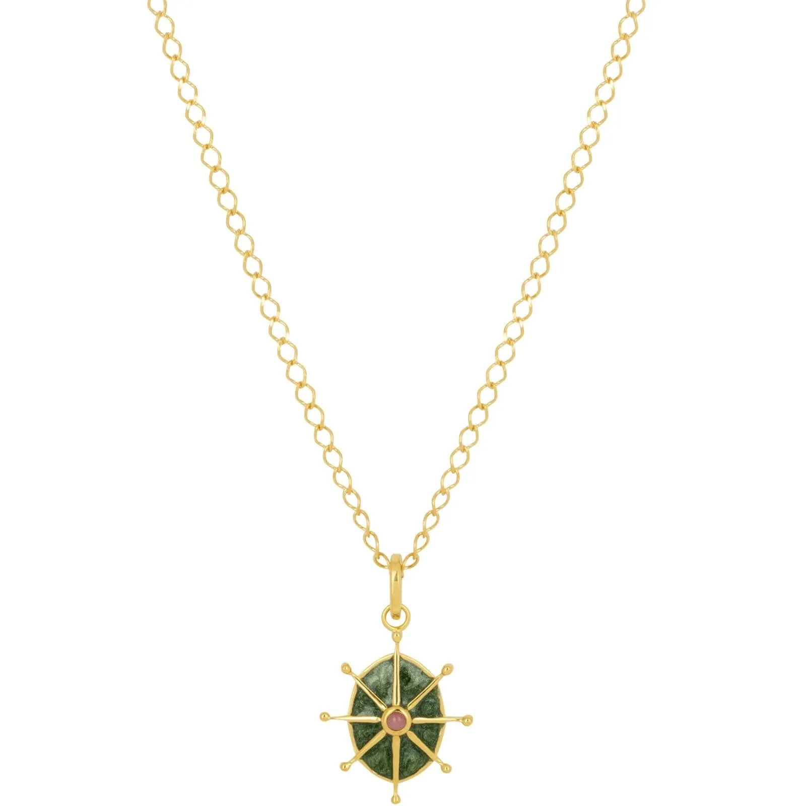 Vurchoo 8 Point Star Gold & Green Necklace