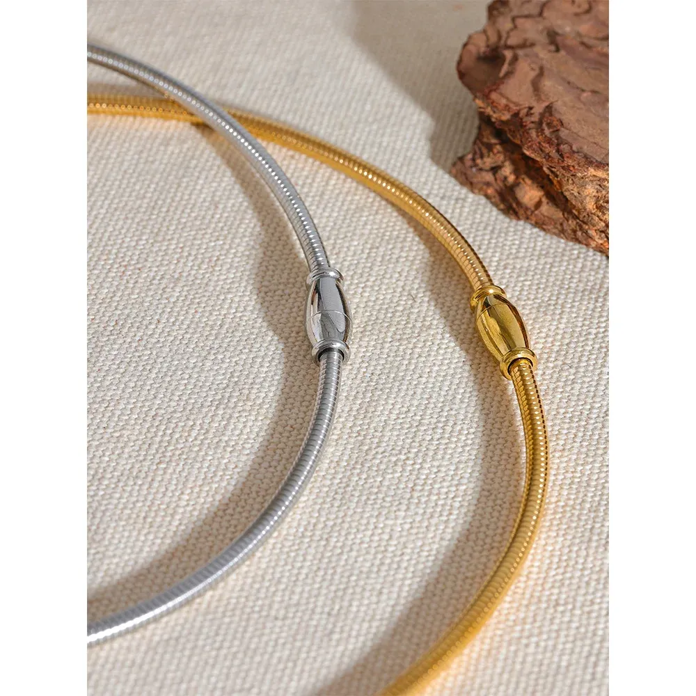 Waterproof Stainless Steel Popular Choker Light Necklace Women Statement Metal 18K Gold Plated