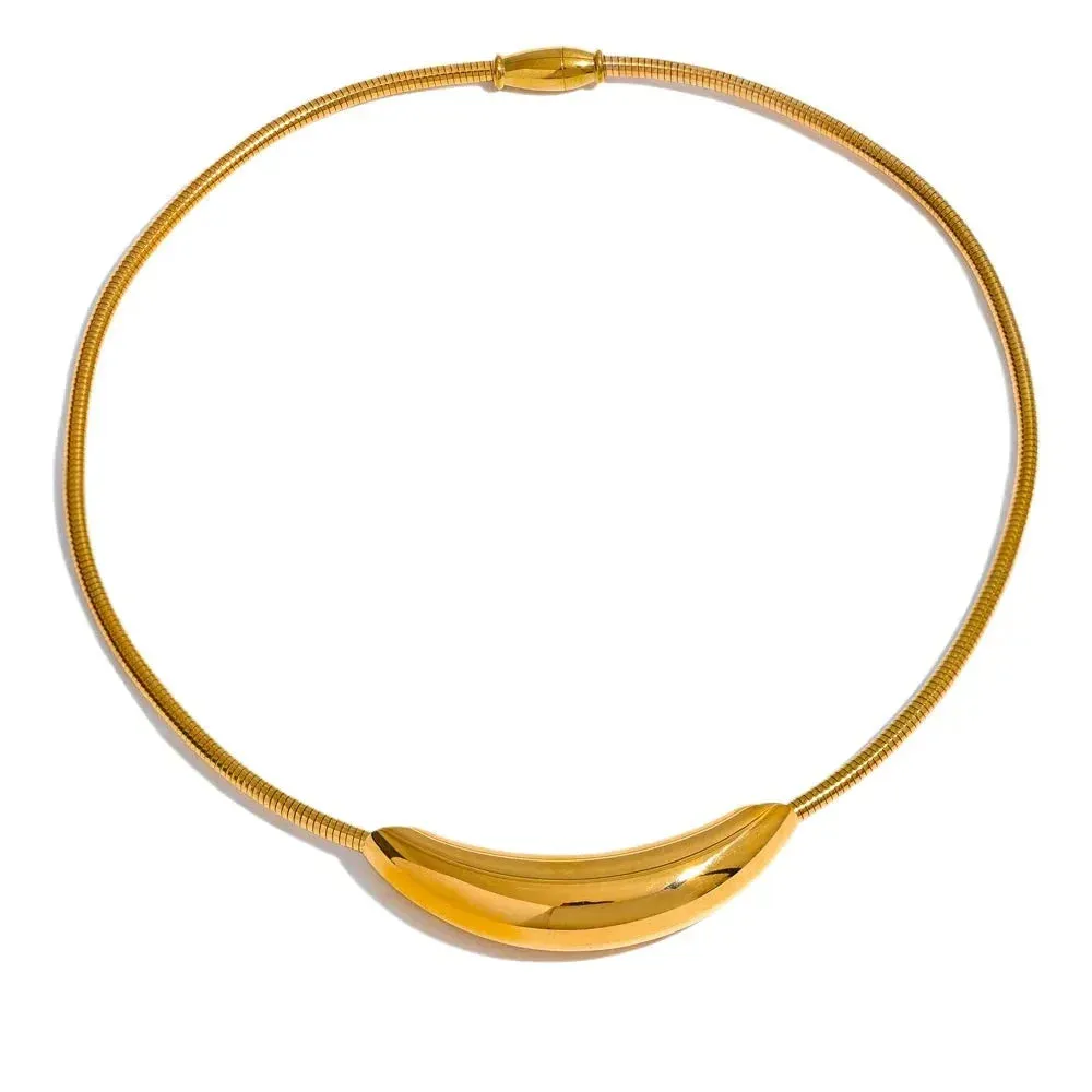 Waterproof Stainless Steel Popular Choker Light Necklace Women Statement Metal 18K Gold Plated