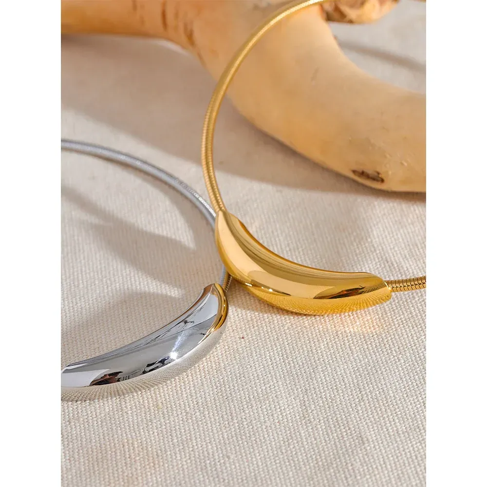 Waterproof Stainless Steel Popular Choker Light Necklace Women Statement Metal 18K Gold Plated