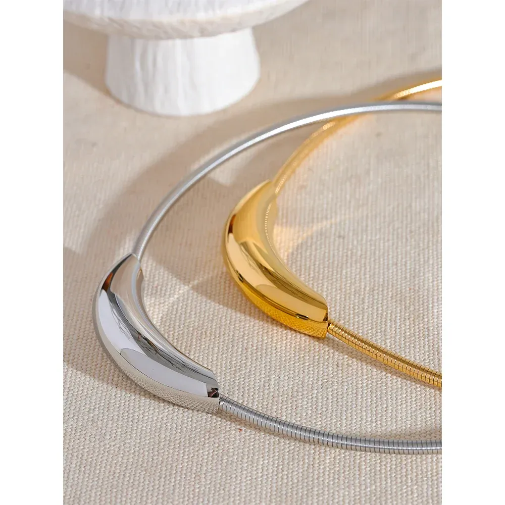 Waterproof Stainless Steel Popular Choker Light Necklace Women Statement Metal 18K Gold Plated