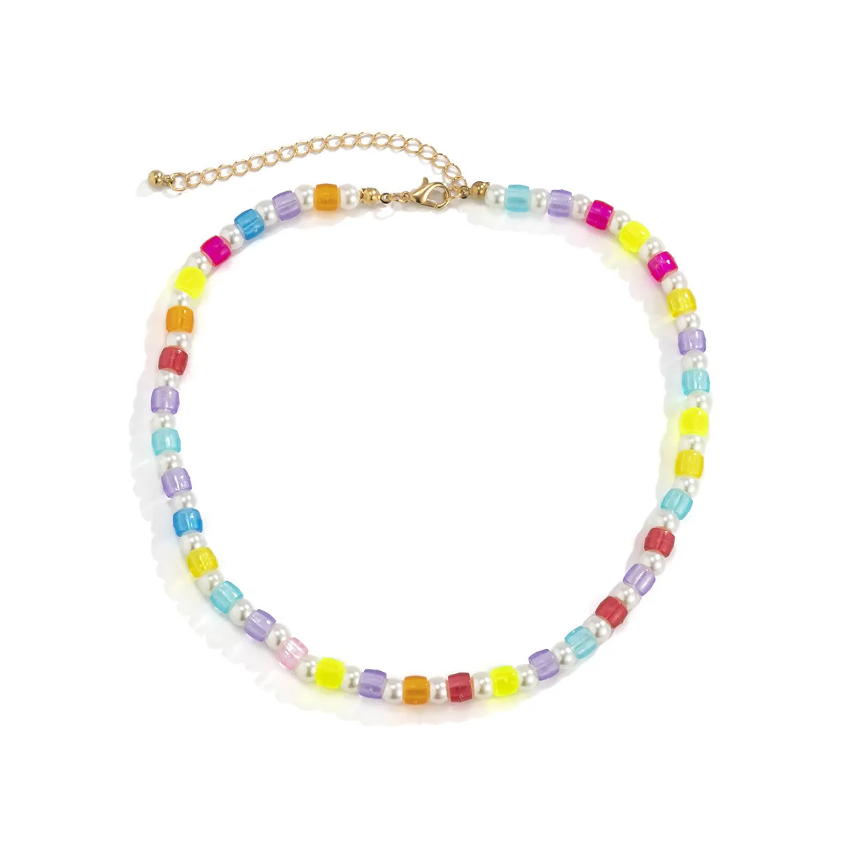White Pearl & Multicolor Acrylic 18K Gold-Plated Choker