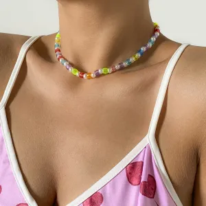 White Pearl & Multicolor Acrylic 18K Gold-Plated Choker