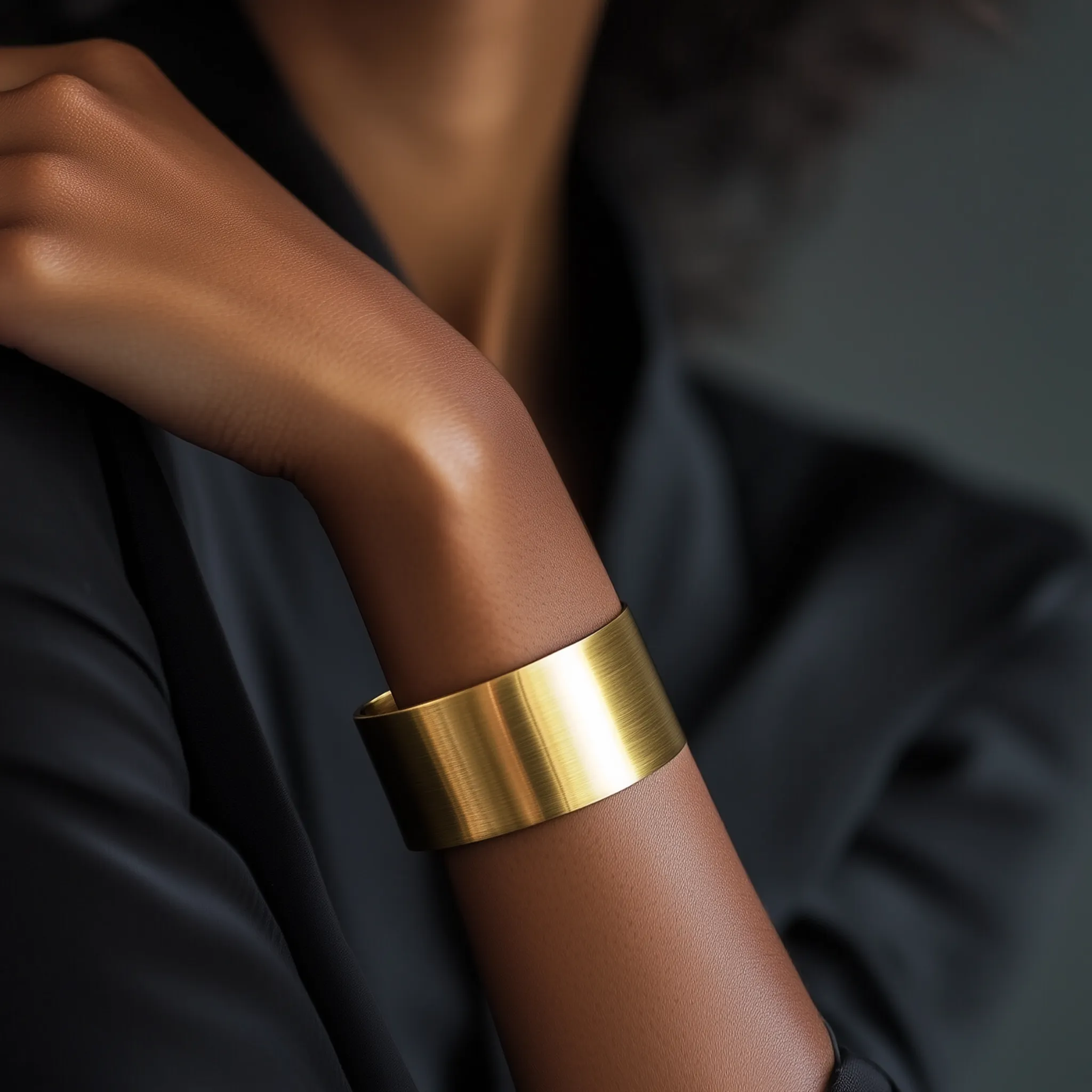 Wide 50mm Brushed Gold Open Cuff Bracelet