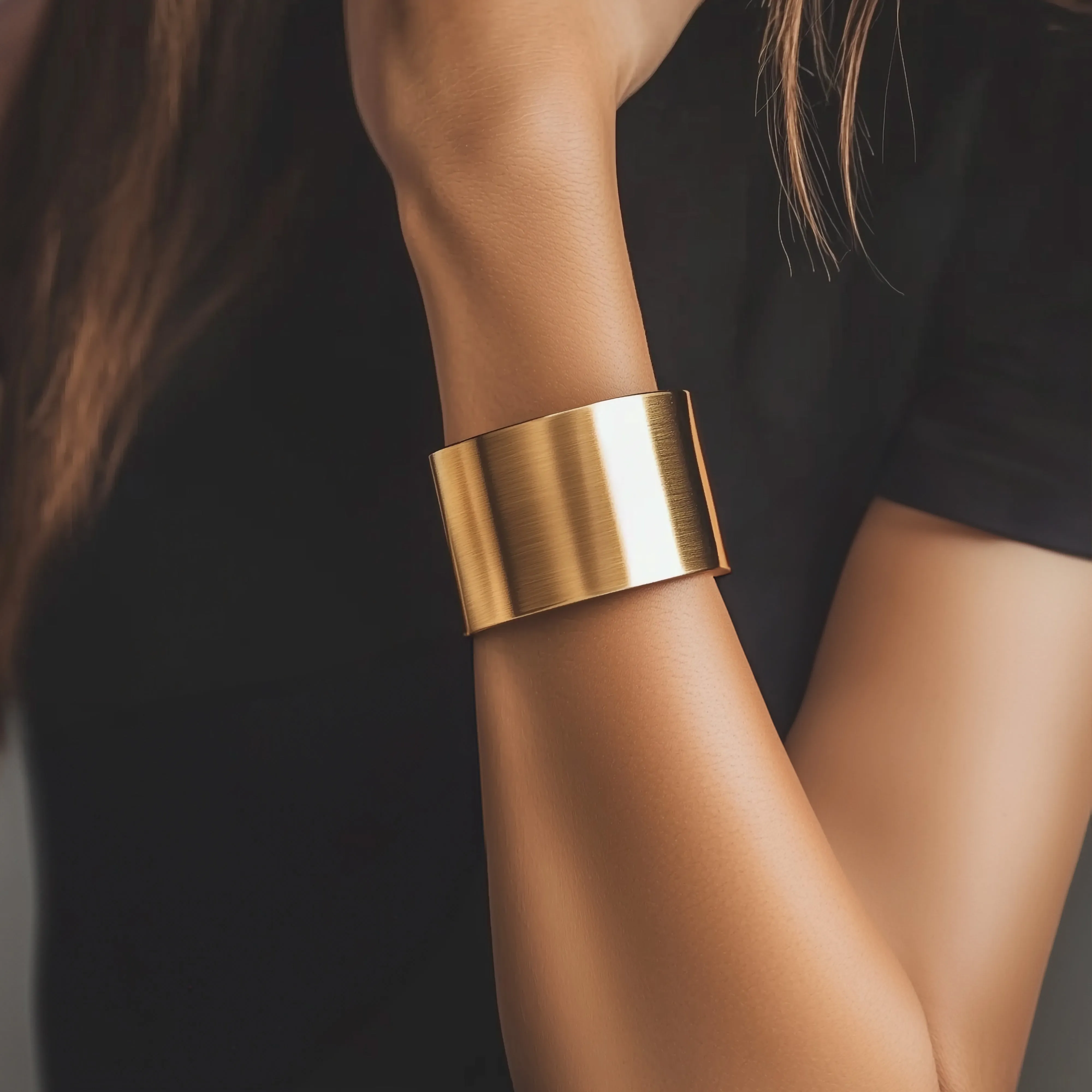 Wide 50mm Brushed Gold Open Cuff Bracelet