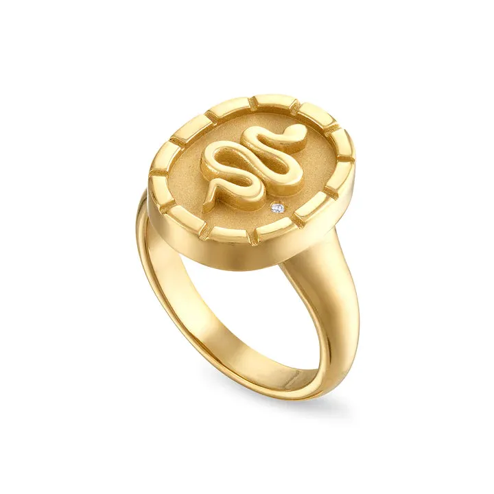 Wisdom Signet Ring with White Diamond