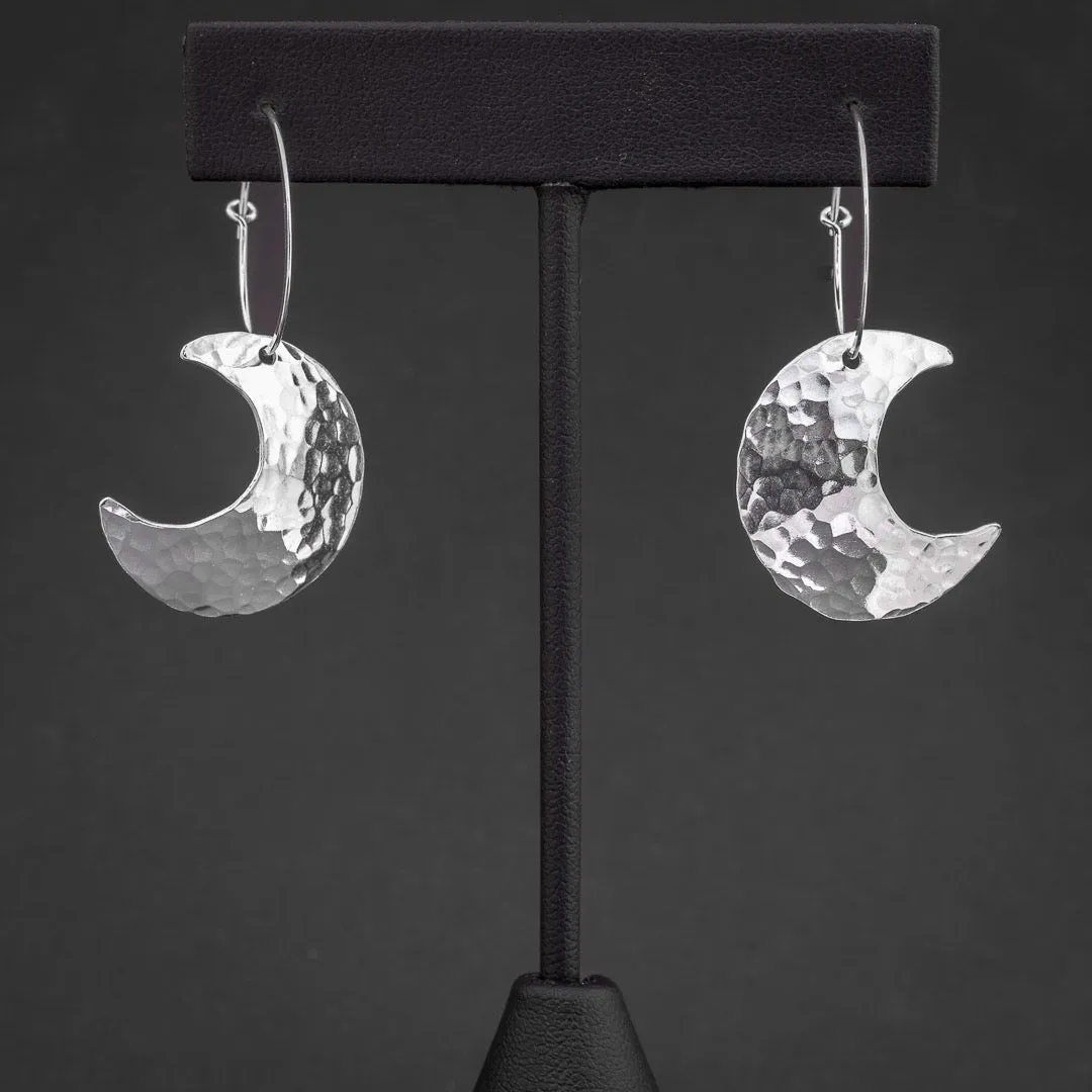 Witchy Silver Crescent Moon Hoop Earrings