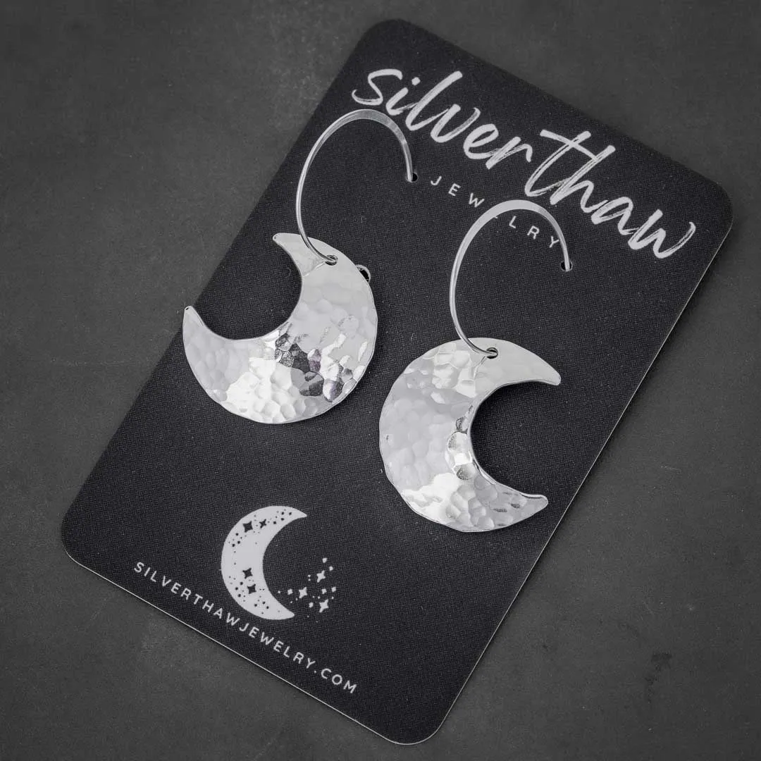 Witchy Silver Crescent Moon Hoop Earrings