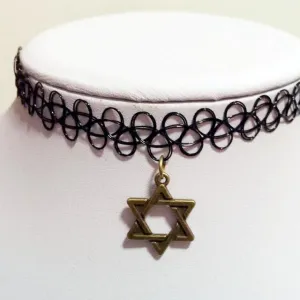 Women Necklaces Vintage Stretch Lace Tattoo Choker Necklace Gothic Punk Grunge Henna Elastic with Choker Pendant