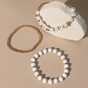 Wooden Beaded   Gold Bead 3 Bracelet Set - Live Love Spa | Lucky Owl