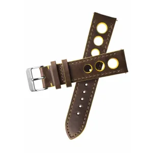 Xeric 20mm Horween Leather Rally Brown Yellow Strap Silver Buckle