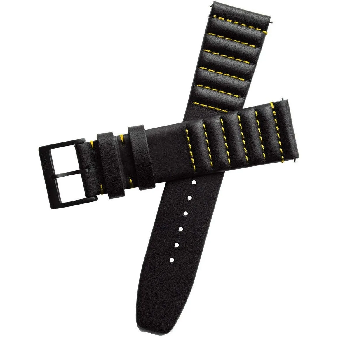 Xeric 22mm Ribbed Horween Leather Black Yellow Strap Black Buckle