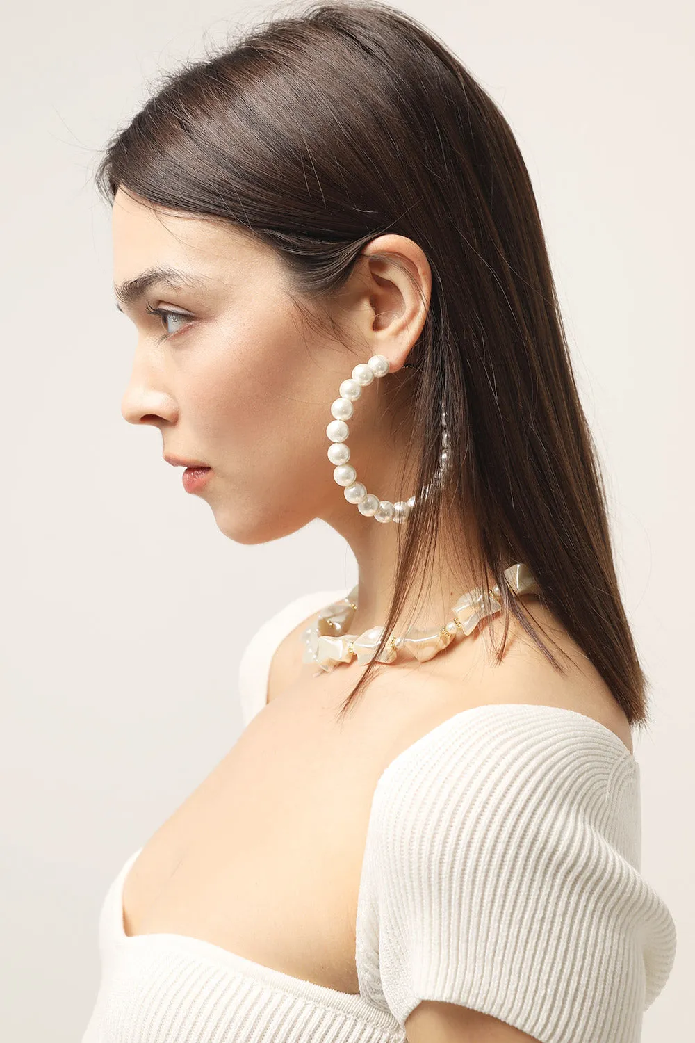 XL Faux Pearl Hoop Earrings
