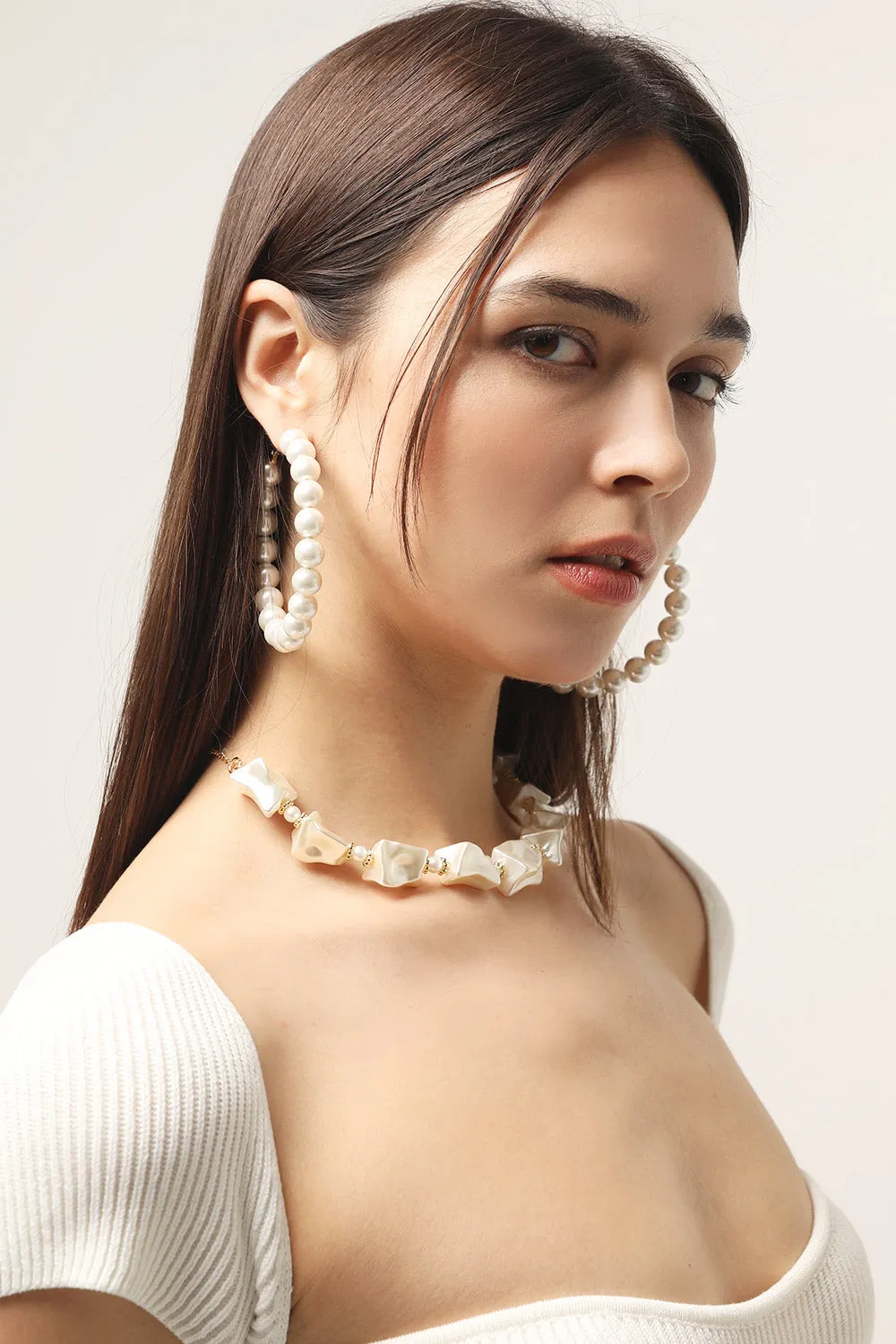 XL Faux Pearl Hoop Earrings