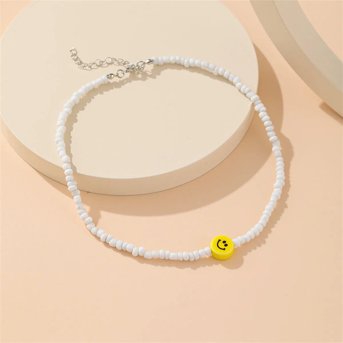 Yellow & White Howlite Smiley Face Beaded Necklace