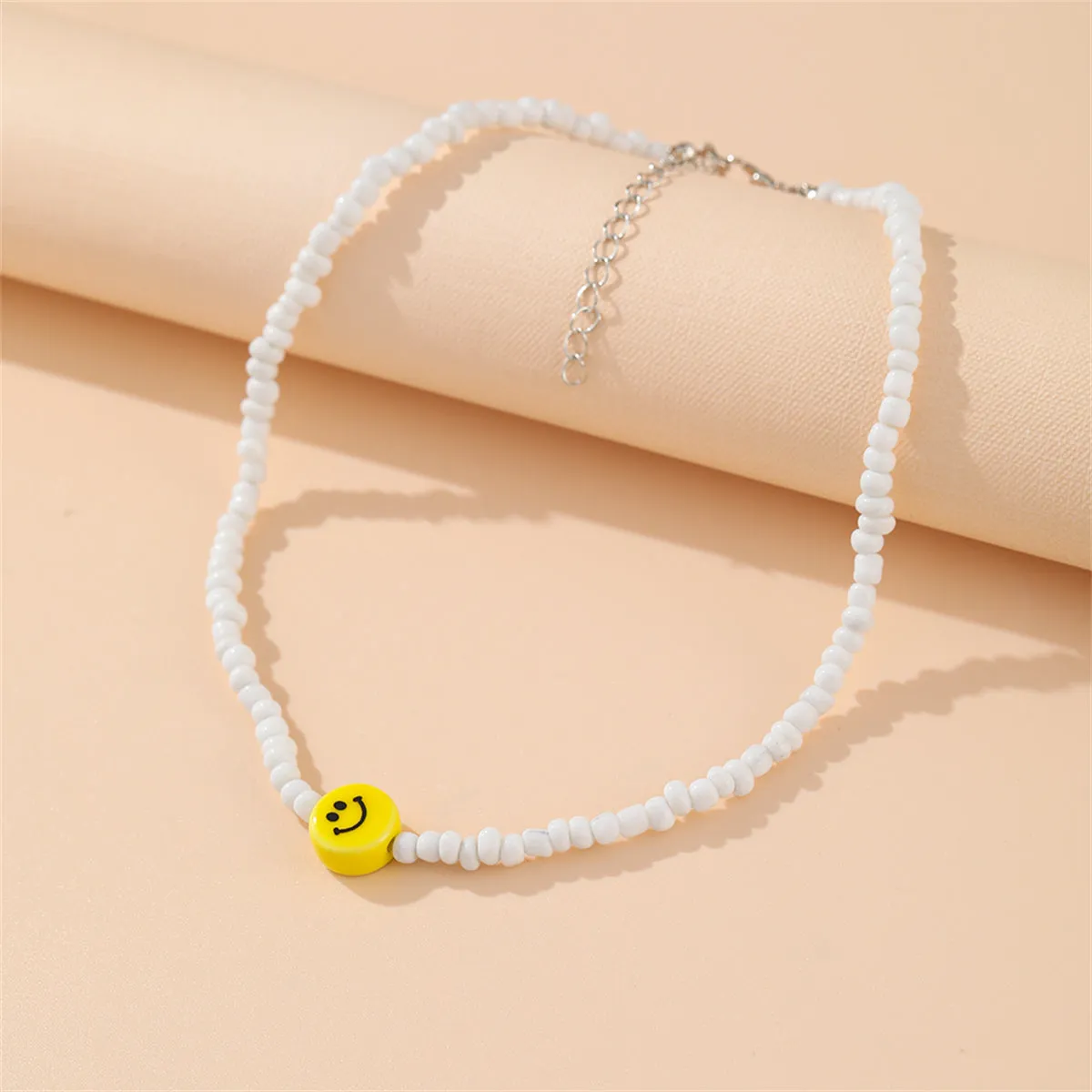 Yellow & White Howlite Smiley Face Beaded Necklace